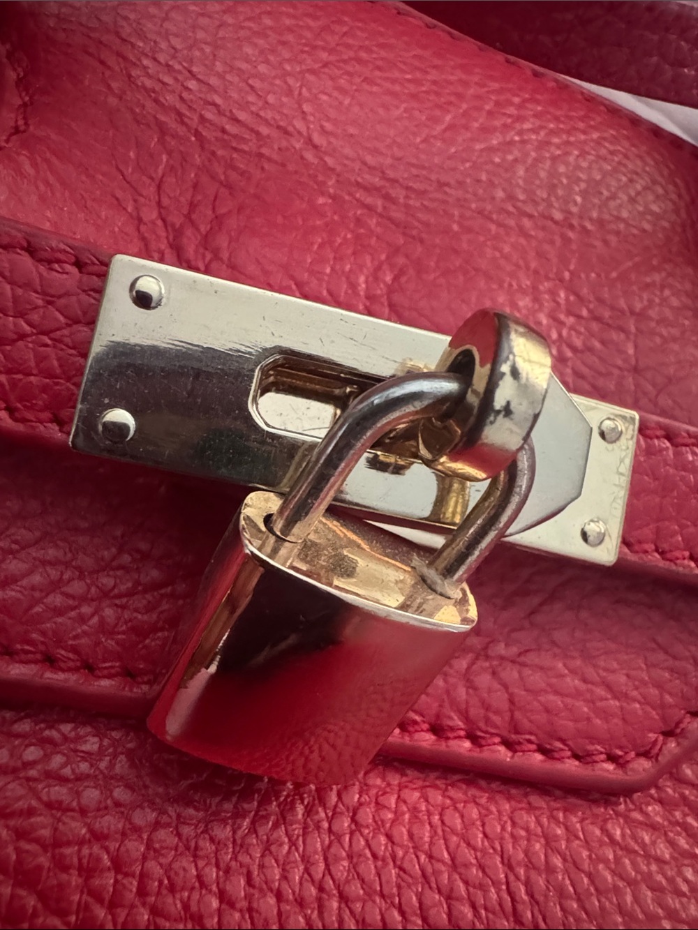 Zenith Red Pebbled Leather Satchel with Gold Hardware - Picture 4 of 5